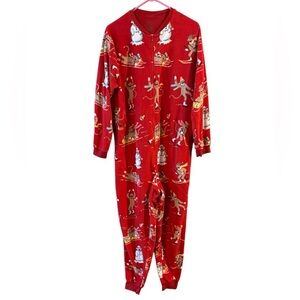 Nick & Nora Sock Monkey Red Onesie Winter Warm Fun Pajamas  L